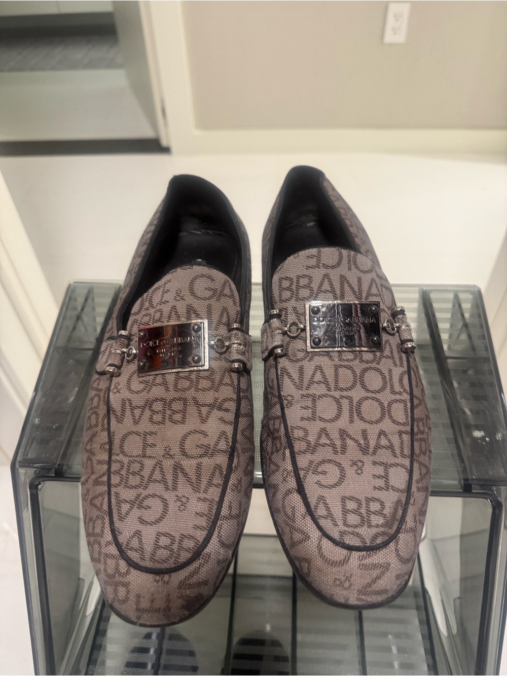 Brown Logo Canvas Slip-On Loafers